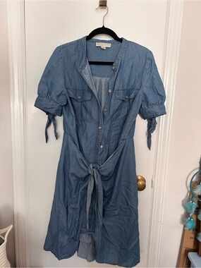 Micheal kors Light Blue denim soft Chambray Tie-Waist Women’s Dress